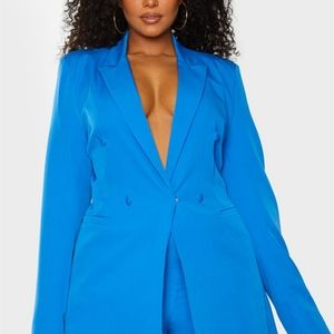 Plus Blue Double Breasted Woven Blazer